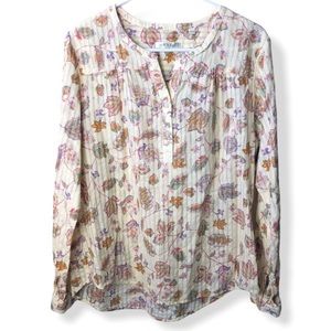 Orvis Floral Pleated Long Sleeve Top